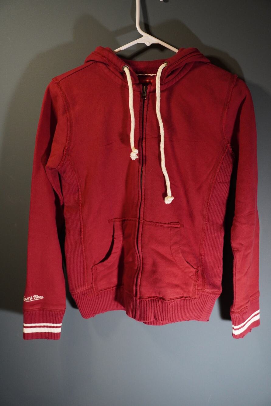 Mitchell & Ness NWOT Distressed Maroon Full Zip Hoodie Small